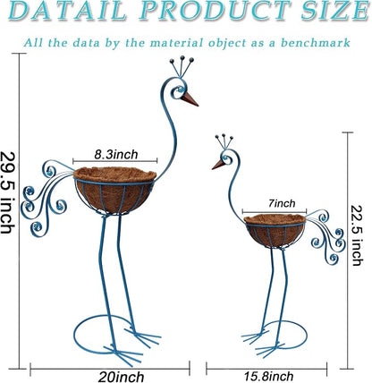 COOZZYHOUR Metal Peacock Planter with Fiber Basket -Garden Bird Planters for Outdoor Indoor Lawn,Yard,Porch,Patio, Garden Decorations（Set of 2）