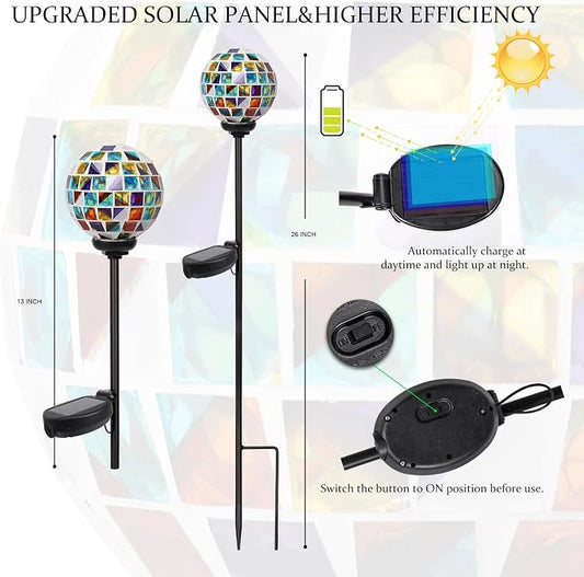 VCUTEKA Solar Lights Outdoor Decorative - Waterproof Mosaic Solar Garden Light, LED Pathway Stake for Landscape Lawn Patio Yard, Solar Globe Lights Outdoor, 1 Pack Multi