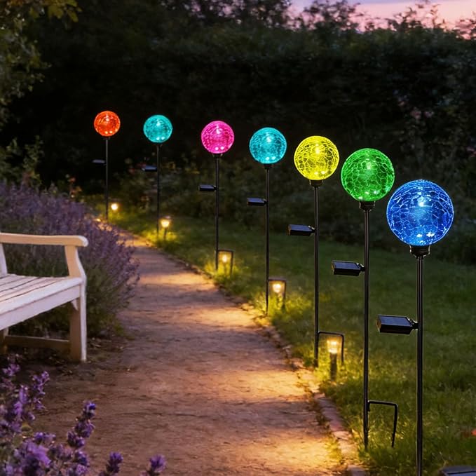 Solar Garden Lights, 6 Pack Multi-Color Changing Solar Globe Lights Outdoor Waterproof Decorative for Yard, Powered Glass Ball Garden Lights for Patio Decoration (6pack)