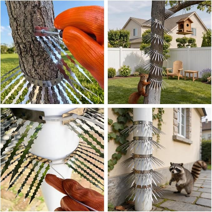 Anti-Bird/Squirrel Spikes & Squirrel Proof Baffle for Bird Feeders Pole | 4in Multi-Layer Barrier with 23 Prong,for Shepherd's Hooks/Fences/Roofs/Trees/Gutters&Downspouts.Repels Pigeons,Raccoons,Mice
