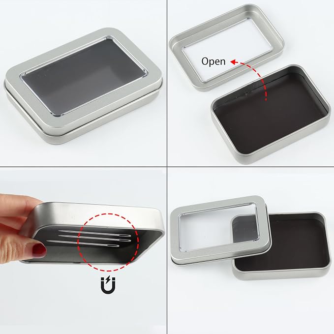 2Pcs Magnetic Needle Case with Transparent Lid, Holder Needles Pins Needlepoint Scissors Under 3.26inch/8.3cm, Magnet Storage Box for Sewing Craft Knitting Embroidery Organizer
