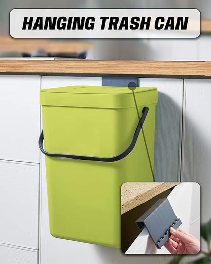 3.2 Gallons Hanging Trash Can with Lid - Kitchen Garbage Can, Under Sink Trash Can, Garbage Can for Bathroom, Waste Bucket Outdoor Indoor, 12L(Lime Green)