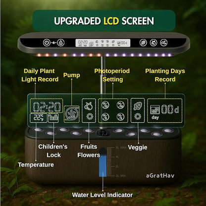 Hydroponics Growing System Kit, Indoor Herb Garden, 14 Pods Upgraded LCD Display, LED Grow Light Quiet Smart Water Pump Automatic Timer, Hydroponic Planter for Home Kitchen Office (Black)