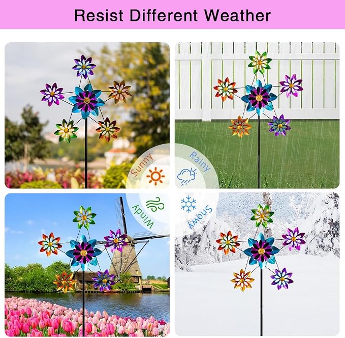 Stargarden Outdoor Kinetic Wind Spinner,Large Metal Wind Sculpture | Flower Metal Wind Spinners for Garden Yard Patio, 24.4"D*74"H