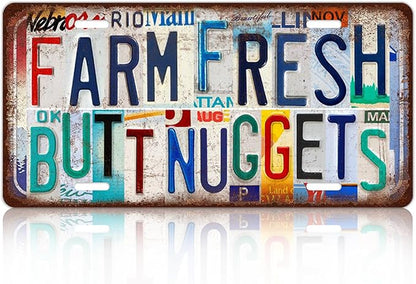 Vintage Wall Decor farm fresh butt nuggets License Plate | Farmhouse Metal Sign Tin Signs