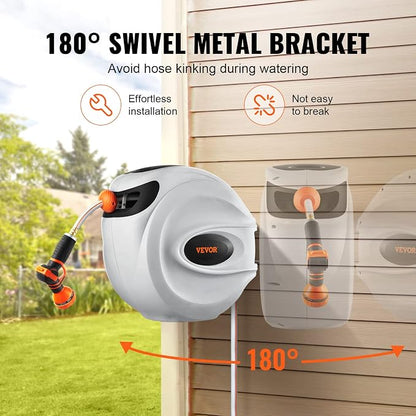 VEVOR Retractable Hose Reel, 100 ft x 1/2 inch, Garden Water Hose Reel with 9-Pattern Nozzle & Retractable Air Hose Reel, 3/8 IN x 50 FT Hybrid Air Hose Max 300PSI