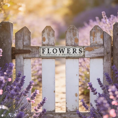 Garden Metal Tin Sign, Vintage Farmhouse Decor, Flowers Annuals and Perennials Sign, Gardening Wall Art for Yard Fence Door Porch, Indoor Outdoor Garden Decoration, 15.7 x 3.9 Inches