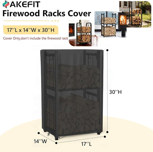 AKEfit 2ft Firewood Racks Cover,Heavy Duty Waterproof Outdoor Logs Holder Stand Cover with Velcro-Black