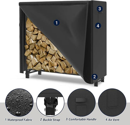 WALMANN 4ft Firewood Log Rack with Cover Outdoor, Heavy Duty Firewood Rack With Weather Resistant 600D Oxford Fabric Cover, Indoor/Outdoor Wood Racks for Fire Wood