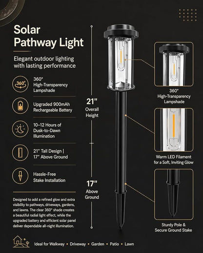 DERAYSION Solar Lights Outdoor Pathway, 8 Pack Large LED Solar Garden Lights, 21" Tall IP65 Waterproof Dusk to Dawn Outdoor Solar Lights for Yard, Path, Driveway
