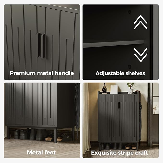 Mericonia Modern Shoe Cabinet with Metal Legs, Farmhouse Large 5-Tier Shoe Storage Cabinet with Doors, Wooden Shoe Organizer for Entryway, Hallway, Bedroom, Living Room (Modern Shoe Cabinet, Black)