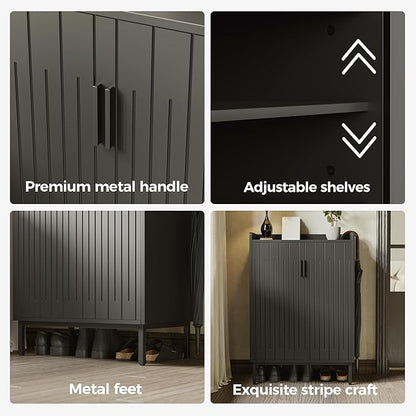 Mericonia Modern Shoe Cabinet with Metal Legs, Farmhouse Large 5-Tier Shoe Storage Cabinet with Doors, Wooden Shoe Organizer for Entryway, Hallway, Bedroom, Living Room (Modern Shoe Cabinet, Black)