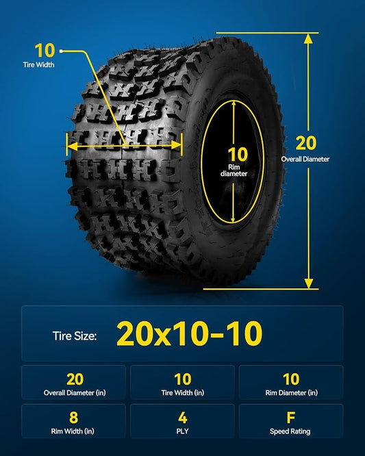 PHILTOP 20x10-10 ATV UTV Tires, 4-Ply Super Mud 20x10-10 ATV All-Terrain Tires for Riding Mowers, Golf Carts, Off-Road,2 Pcs,Tubeless (Z-104)