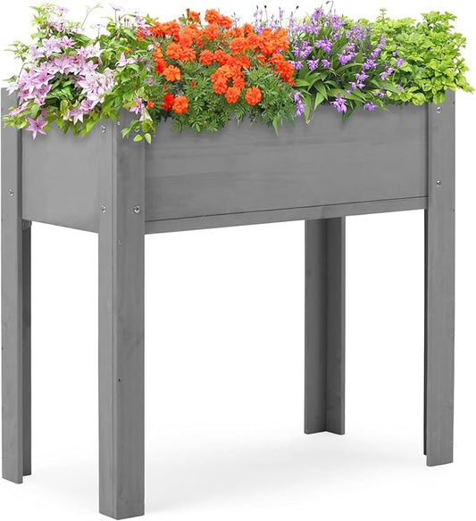 Raised Garden Bed with Legs, 31x16x30 in Planter Boxes Outdoor, Elevated Wooden Planter Box Standing Growing Bed for Gardening, Backyard, Patio and Balcony (Grey, 31x16x30)