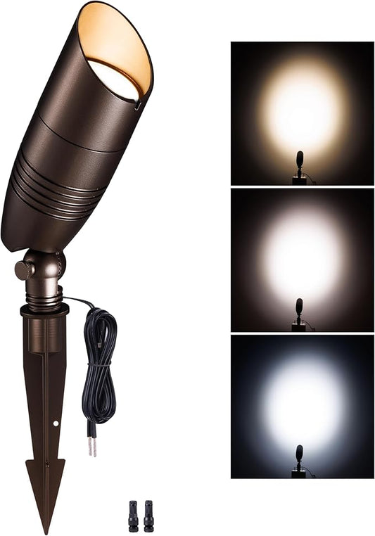 Low Voltage Spotlight, 3CCT 3000K/4000K/5000K Adjustable, Outdoor 12V LED Landscape Lighting, Waterproof IP65 ORB Aluminum Spot Light for House Tree Garden Yard Uplighting