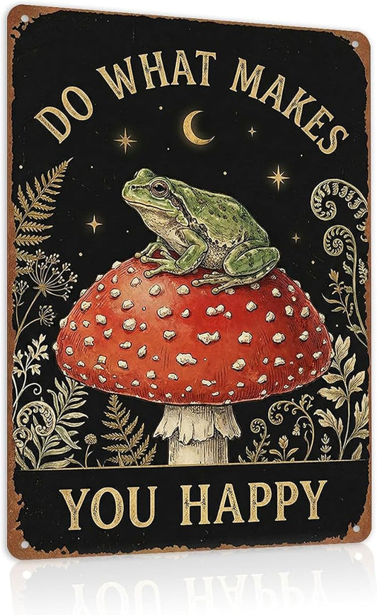 Garden Decor Sign Do What Makes You Happy Frog Wall Art | Nature Lovers • Garden Patio Display • Garden Theme • Whimsical Cottage Style • UV Printed • 8x12 Inch