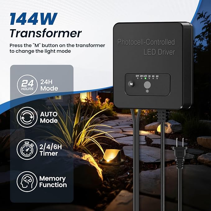 All-in-One Low Voltage Landscape Lighting 12W LED Well Lights IP67 Outdoor In-Ground Lights Waterproof with Transformer, 2700K Warm White Pathway Lighting for Yard Garden, 8 Pack