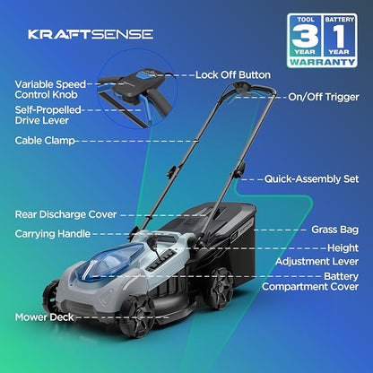 18-Inch Electric Lawn Mower, 40V Self-Propelled Cordless Lawn Mower with 4.0Ah Battery & Charger, Brushless Motor, 2-in-1 Mulching & Bagging, 6-Position Height Adjustment, for Small to Medium Yards