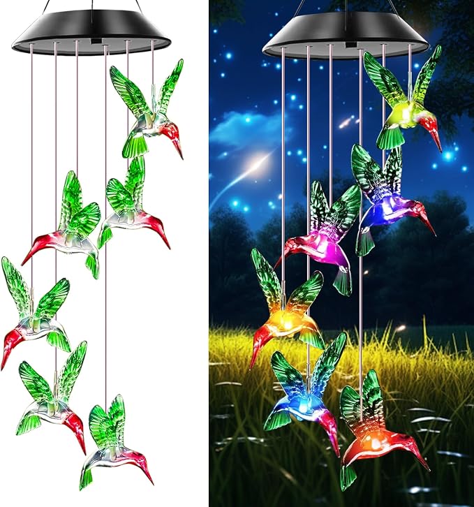 Hummingbird Solar Wind Chimes for Outside Color Changing | Hanging Decor for Outside,Waterproof Wind Chime, Best Gifts for Mom Grandma Women Wife Aunt Sister,Garden Yard Decor Green