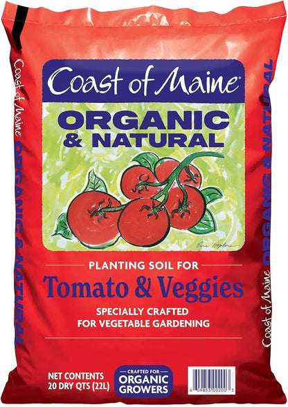 Coast of Maine Organic & Natural Planting Soil for Vegetables & Tomatoes - Premium Planting Soil w/ Composted Manure, Sphagnum Peat Moss for Multi Use Ground & Containers - Enhanced Drainage (20 Qt)