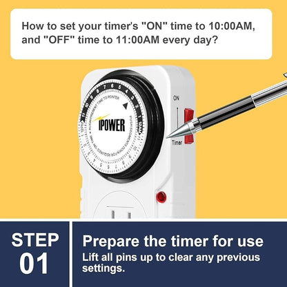 iPower 24 Hour Plug-in Mechanical Electric Outlet Timers Switch Programmable Indoor, Accurate Heavy Duty 3-Prong for Lamps Fans Christmas String Lights, AC 1725W 1/2 HP, UL Listed