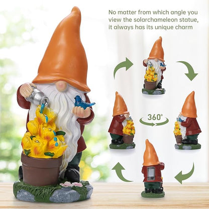 Solar Gnome Statue Outdoor Decor for Mother's Day,Gnome Figurines with Flower LED Light for Garden Decorations for Patio Lawn Balcony Garden,Housewarming Gifts for Women Mom