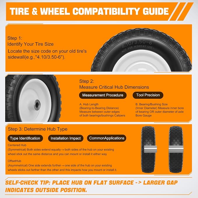 Yesker 4.10/3.50-6" Flat-Free Tires and Wheels, 12" Solid Wheelbarrow Tire with 5/8" Bearing 2.2" Centered Hub for Wheelbarrow, Garden Gorilla Cart, Hand Truck (2 Pack)