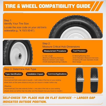 Yesker 4.10/3.50-6" Flat-Free Tires and Wheels, 12" Solid Wheelbarrow Tire with 5/8" Bearing 2.2" Centered Hub for Wheelbarrow, Garden Gorilla Cart, Hand Truck (2 Pack)