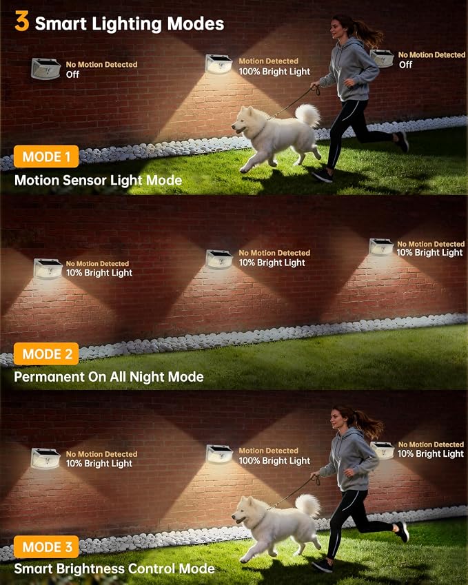 Aootek New Solar Motion Sensor Lights 120 LEDs with Lights Reflector,270° Wide Angle, IP65 Waterproof, Step Lights for Front Door, Yard, Garage, Deck (White, Warm White, 6-Pack)
