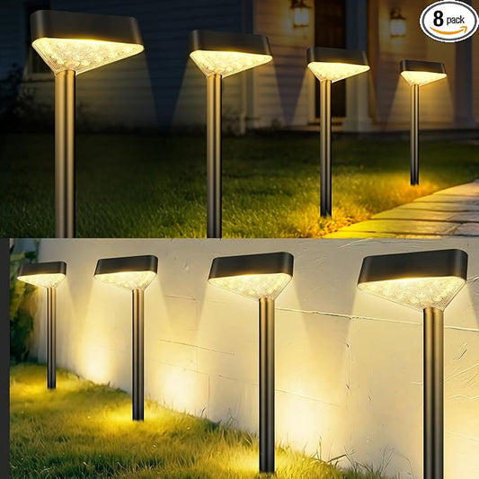 8 Pack Solar Pathway Lights Outdoor, Bright LED Solar Landscape Lights, Waterproof Solar Garden Lights for Yard, Patio, Walkway, Lawn, Driveway(Warm White, 8 Pack)