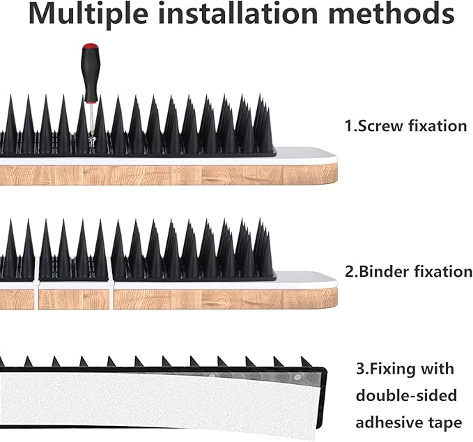 Bird Spikes, 37.3 Feet Bird Guard Spikes for Squirrel Cat Raccoon and Other Small Animals, Pigeon Spikes for Outdoor Fences and Roofs, Durable Plastic Bird Barrier Strips（40 Pack）