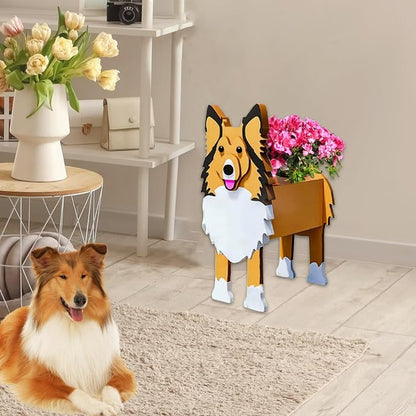 Sheltie Dog Planter Pots, 9.45 x 8.66 x 13.39 Inches | Dog Flower Pot, Cute Animal Shaped Plant Pot, Gifts for Women & Pet Lovers, Indoor Outdoor Garden Home Office Decor