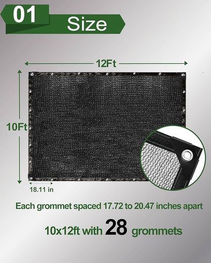 vensovo 30% Sunblock Shade Cloth Net Black Resistant - 10x12 Ft Garden Shade Mesh for Plant Cover, Greenhouse, Chicken Coop, Kennels, Tomatoes Plants