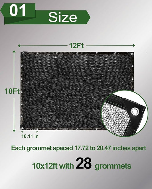 vensovo 30% Sunblock Shade Cloth Net Black Resistant - 10x12 Ft Garden Shade Mesh for Plant Cover, Greenhouse, Chicken Coop, Kennels, Tomatoes Plants