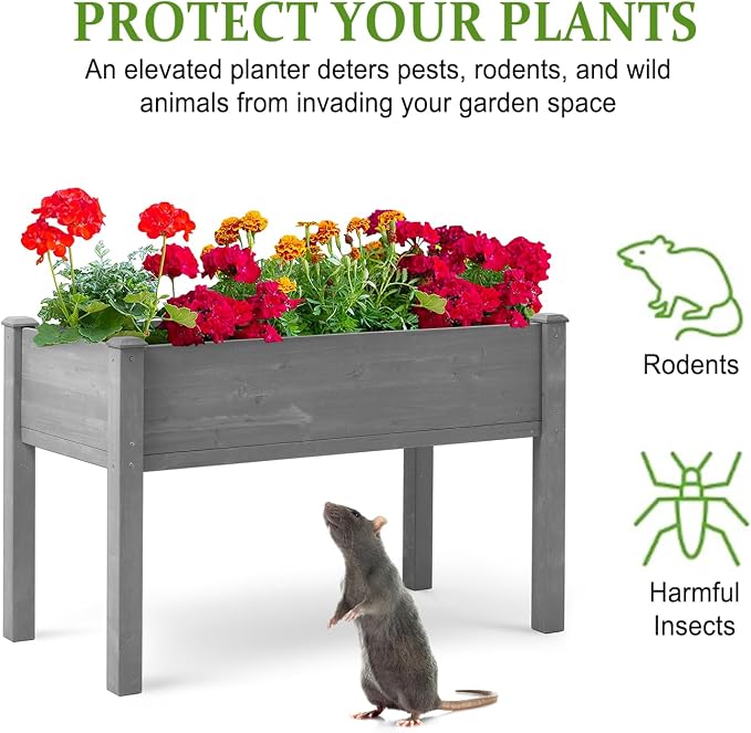 Raised Garden Bed with Legs, 48x24x30 in Planter Boxes Outdoor, Elevated Wooden Planter Box Standing Growing Bed for Gardening, Backyard, Patio and Balcony (Grey, 48x24x30)