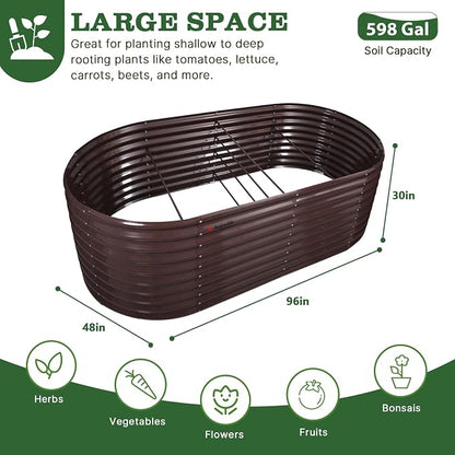 A ANLEOLIFE 30" Extra Tall Galvanized Raised Garden Beds Outdoor, 8x4x2.5ft Oval Metal Planter Boxes for Planting Vegetables, Flowers, Fruits, Eco-Safe & Easy Setup, CaféBronze