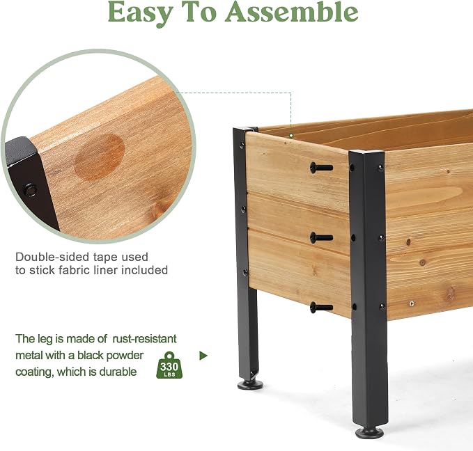 Wooden Rectangular Flower Box with Short Iron Legs, Planting Bed for Flowers and Vegetables, Suitable for Garden and Balcony. Dimensions: 19.7x13.9x12.5 inches