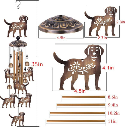 Bronze Dogs Wind Chimes for Outside/Indoor/Home/Balcony/Lawn/Tree/Yard/Garden Decoration, Retro Wind Catcher, Hang Dog Decor, Blessing Wind Bells, Memorial WindChimes Gifts for Mom, Grandma, Woman