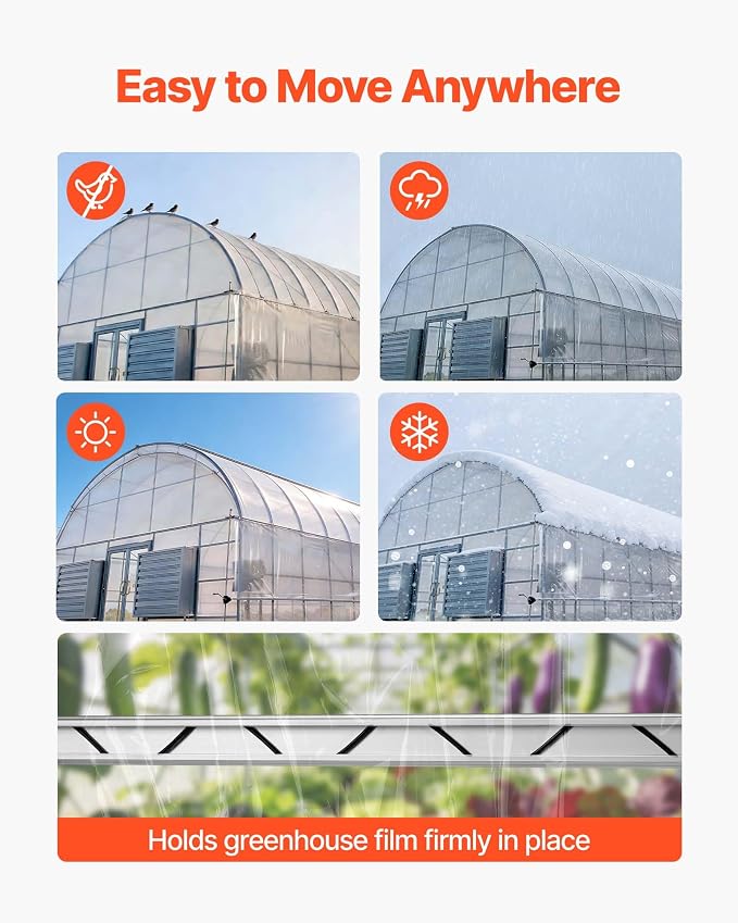 VEVOR Greenhouse Spring Wire and Lock Channel, 20 Packs 6.56 ft PVC-Coated Wiggle Wire & Aluminum Alloy Channel Bundle Kit with Included Screws, 0.05 in Thickened, Poly Film & Shade Cloth Attachments