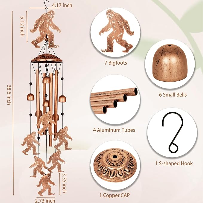 GDNSFIT Bigfoot Wind Chimes for Outside, Metal Windchimes Outdoors, Bigfoot Gifts for Women/Men, Memorial/Birthday Gifts, Garden Decor for Outside, Patio or Yard, Durable Chimes for Outdoors