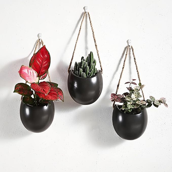 Set of 3 Ceramic Wall Planters Decor Small Hanging Vases Lovely Flower Pots | Wall Decor for Home, Entryway, Hallway, Deck, Bathroom, Living Room, Dining Room, Garden, Farmhouse, Restaurants, Office, etc