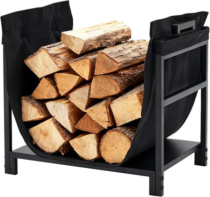 DUMOS 18 Inch Firewood Rack Holder, Heavy Duty Fire Logs Holder for Indoor Fireplace, Outdoor Metal Fire Wood Log Pile Storage Stacker Organizer, Patio Logs Stand Tool, Black