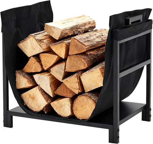 DUMOS 18 Inch Firewood Rack Holder, Heavy Duty Fire Logs Holder for Indoor Fireplace, Outdoor Metal Fire Wood Log Pile Storage Stacker Organizer, Patio Logs Stand Tool, Black