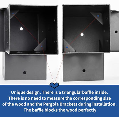 4 Pcs 4"x 4" Pergola Brackets(Actual Fit :3.6"x3.6") Post | 3 Way 90° Right Angle Corner Bracket|DIY Pergola Kit Support Gazebos|Patio Pergolas Log Cabin Outdoor Pergola