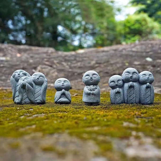 livelyfish Japanese Monk Statue Praying Zen Sandstone Mini Buddha Statues Asian Garden Sculptures for Wealth Good Luck Feng Shui Home Decor, J