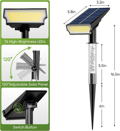 Solar Lights Outdoor Waterproof IP65, 76 LED Solar Landscape Lights, 2-in-1 Spotlight & Ambient Glow, Solar Powered Spotlights for Palm Tree, Pathway, Yard, Flag Pole, Warm White-4 Pack