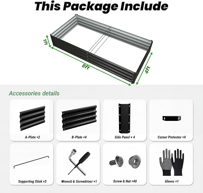 2Packs 8x4x1 FT Raised Garden Beds Outdoor, Planter Raised Beds for Gardening, Vegetables, Flowers, Metal Garden Box, Deep Plant Flower pots Outdoor (Black)