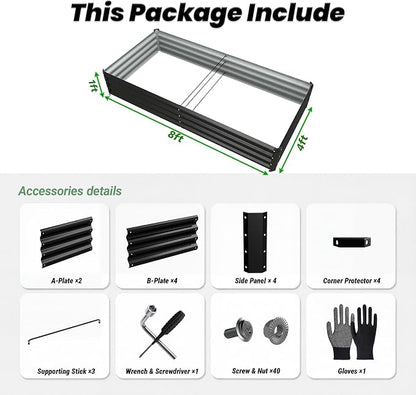 2Packs 8x4x1 FT Raised Garden Beds Outdoor, Planter Raised Beds for Gardening, Vegetables, Flowers, Metal Garden Box, Deep Plant Flower pots Outdoor (Black)