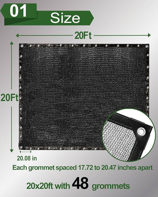 vensovo 30% Sunblock Shade Cloth Net Black Resistant - 20x20 Ft Garden Shade Mesh for Plant Cover, Greenhouse, Chicken Coop, Kennels, Tomatoes Plants