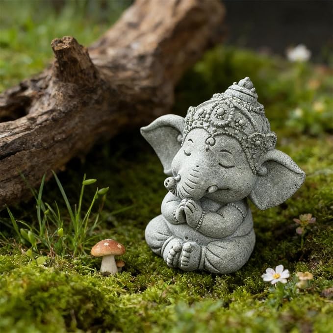 livelyfish Small Elephant Statue Sandstone Figurine Hindu Meditation Buddha Sculpture for Fish Tank Aquarium Decoration (B)